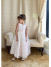 Blush Pink 3D Floral Petal Satin Flower Girl Dress